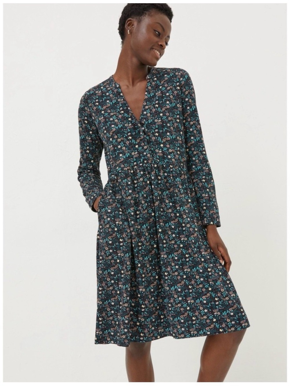 Fatface Elsie Evergreen Floral Jersey Dress